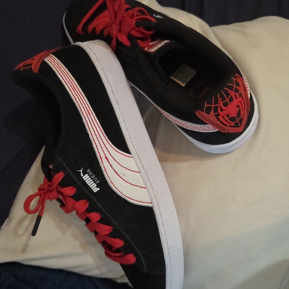 Puma Black and Red Sneakers with Suede Upper